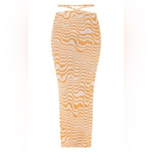 PLT: Bright Orange Swirl Printed Rib Midi Skirt
